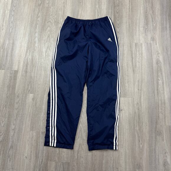Vintage Adidas Windbreaker Track Pants Men's Large Blue White Striped Tear Away - Picture 1 of 9